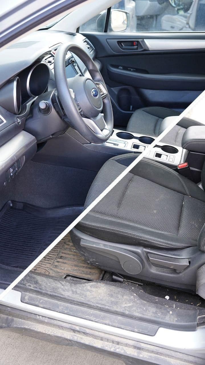 Autoinnenraum vor und nach der Reinigung